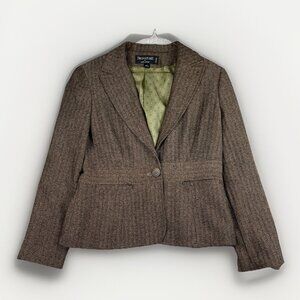 Signature By Larry Levine Women Blazer Sz 10P Petite Lined Brown
